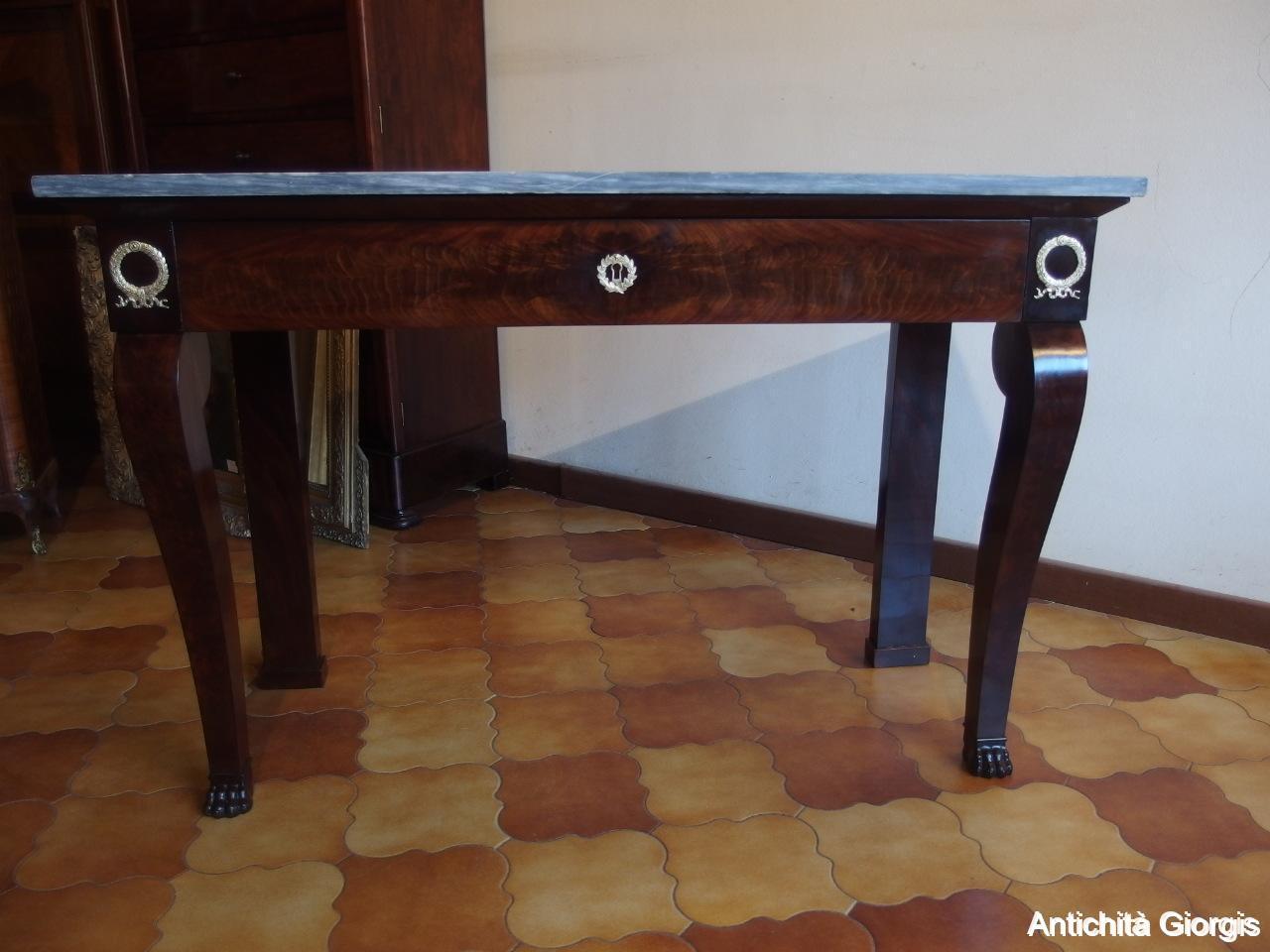 CONSOLE -TAVOLINO STILE IMPERO IN PIUMA DI MOGANO EPOCA 800 cm L116xP47xH79